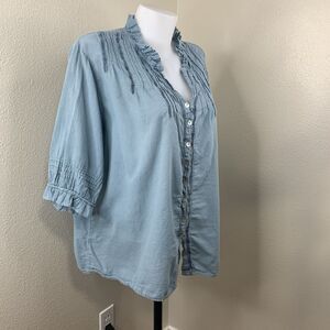 JP And Mattie Blue Blouse Button Front Women’s Sz M Cotton